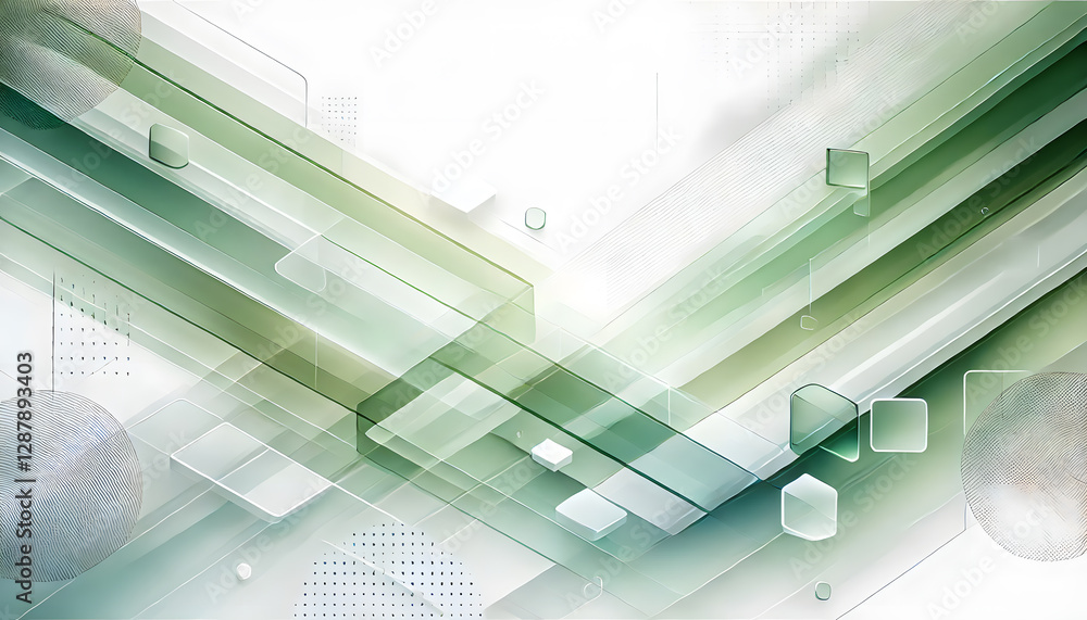 Obraz premium 緑と白の抽象的な背景 – 透明な幾何学模様のデザイン