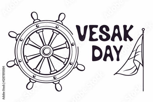 Vesak day celebration with dharma wheel and flag design for holiday greeting