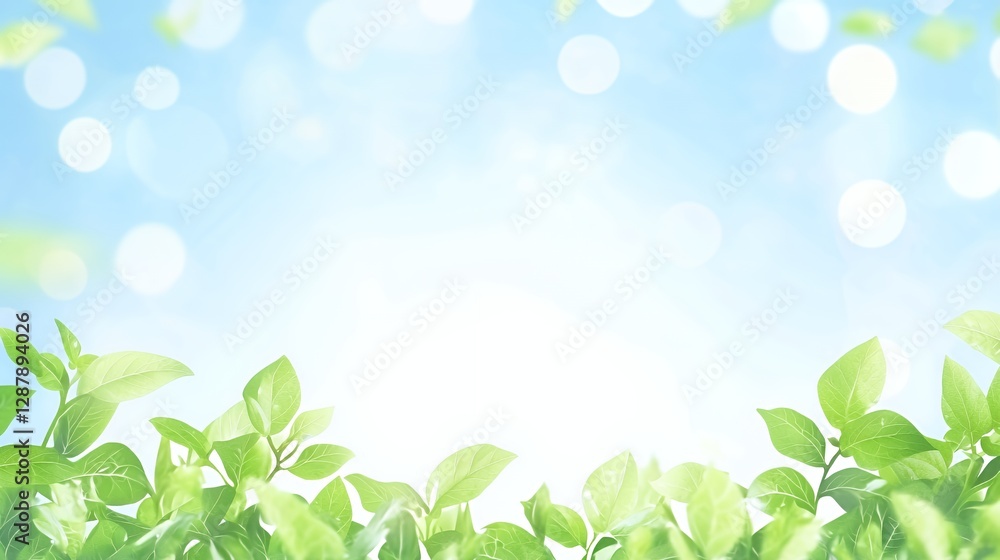 Bright Green Leaves and Soft Blue Sky Background Bright Green Leaves and Soft Blue Sky Background