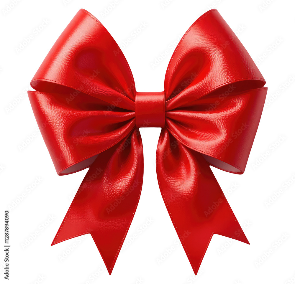 Naklejka premium Red Ribbon Bow Isolated on Transparent PNG Background.