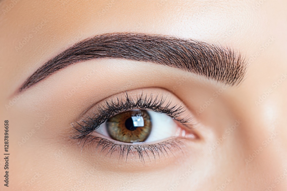 Obraz premium Perfectly symmetrical eyebrow design enhancing the natural beauty of the eye with striking detail and color. Generative AI