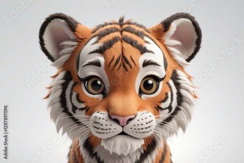 Adorable 3D rendered tiger cub close-up portrait. photo