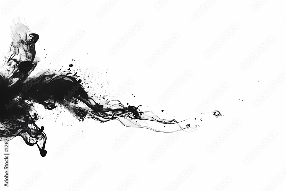 Abstract black ink swirling on white background. Dramatic, elegant, artistic. Abstract black ink swirling on white background. Dramatic, elegant, artistic.