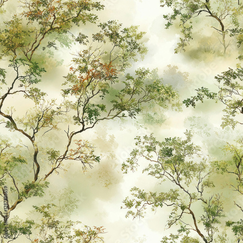 Trees bloom in watercolor art, abstract foliage, nature's serene beauty