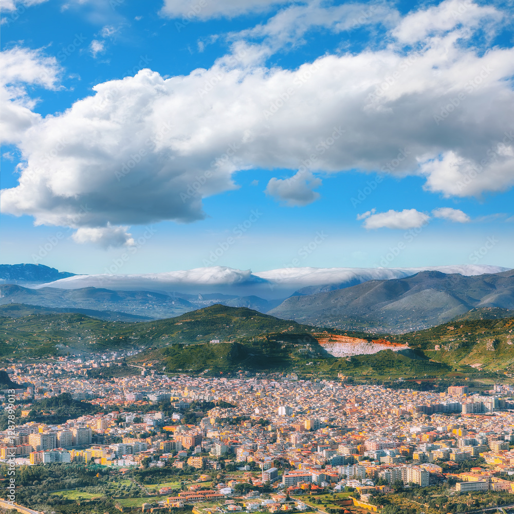 Fantastic view of Bagheria town and national park Orientata Pizzo Cane.