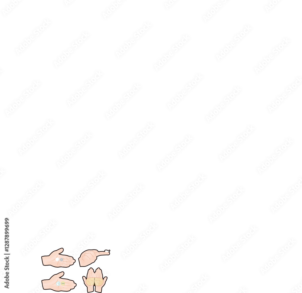 スキンケア薬剤の使用量を表すイラストセット スキンケア薬剤の使用量を表すイラストセット