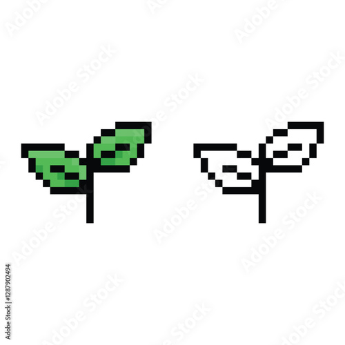 pixel Leaf  icon.  Vector pixel art eco 8 bit logo for game