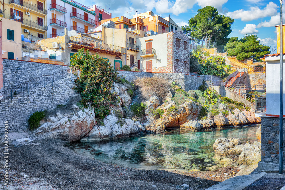 Spectacular sunny day over Santa Flavia town.
