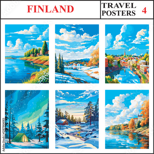 Finland Vaasa Lahti Turku Travel Poster Wall Art Print Collection Set Part 4