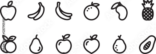 Fruit icon set in vector design, ideal for healthy food graphics, nutrition illustrations, and organic produce themed artworks