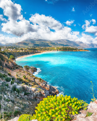 Obraz na płótnie Superb seascape of Guidaloca Beach near Castellammare del Golfo. w salonie