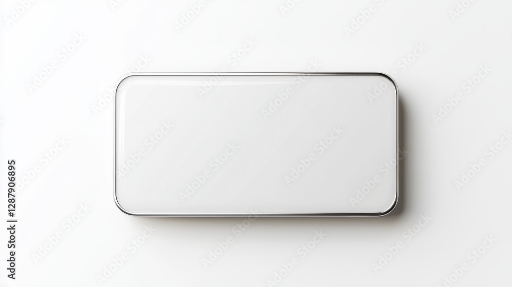 Minimalistic rectangular device on white background showcasing sleek modern design and technology aesthetics. Minimalistic rectangular device on white background showcasing sleek modern design and technology aesthetics.