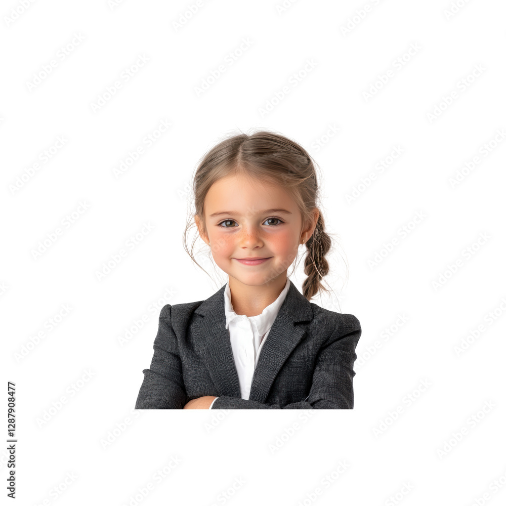Confident Young Girl in Business Suit Smiling with Arms Crossed Confident Young Girl in Business Suit Smiling with Arms Crossed