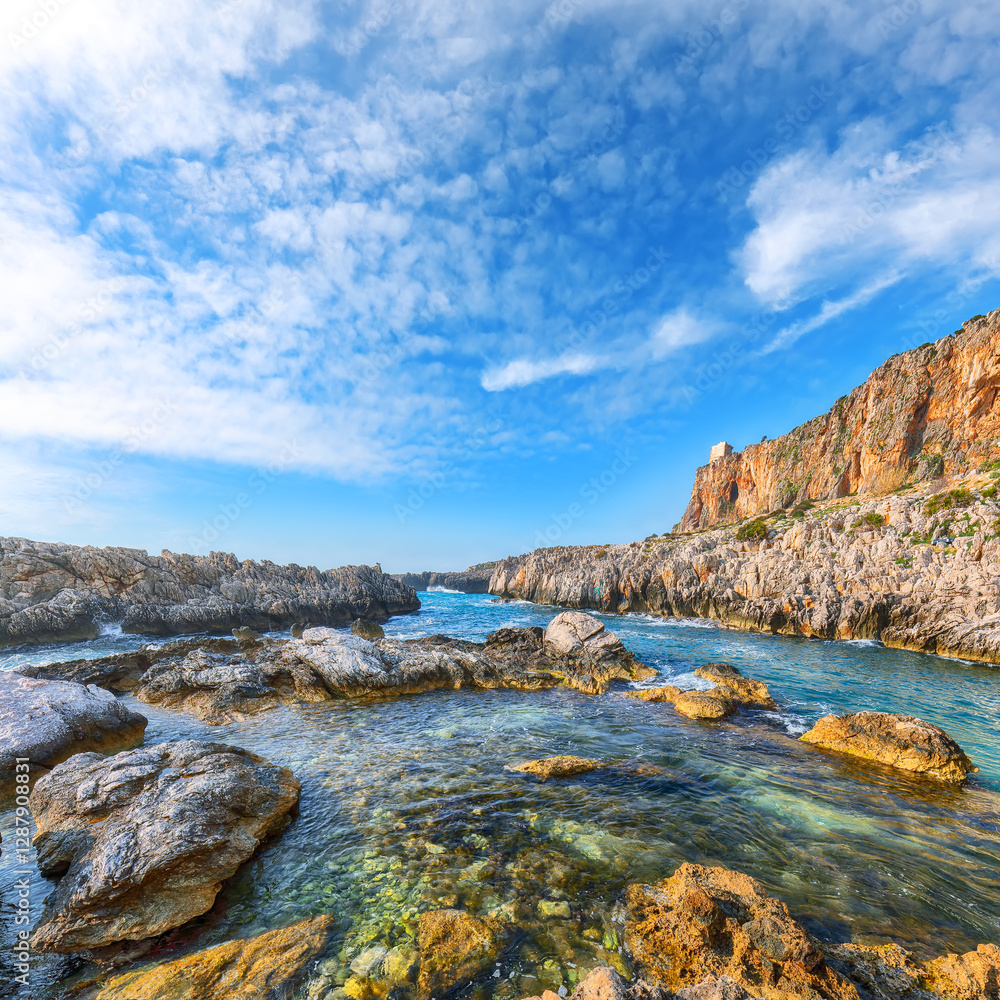 Spectacular seascape of Isolidda Beach near San Vito cape.