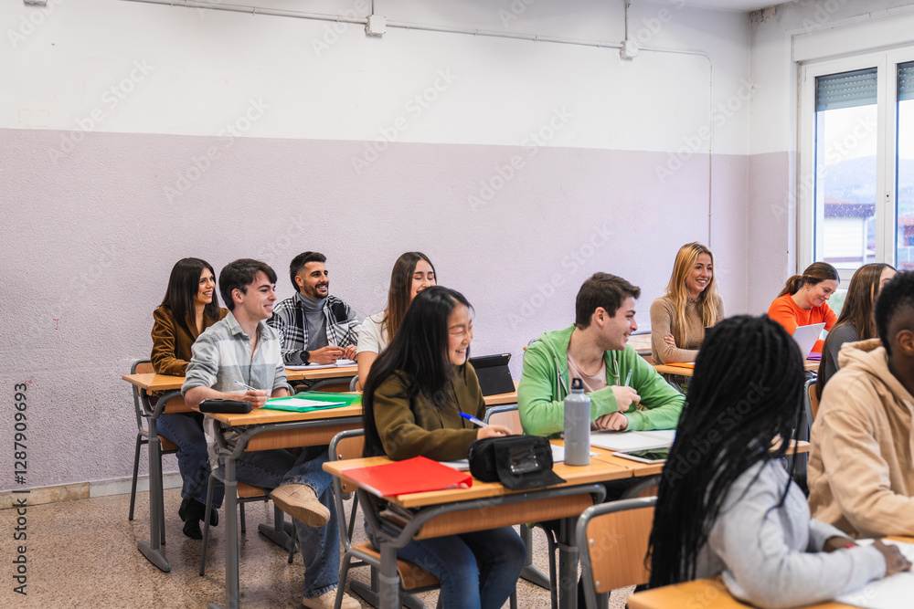 High school students attending class and following lesson explanation High school students attending class and following lesson explanation