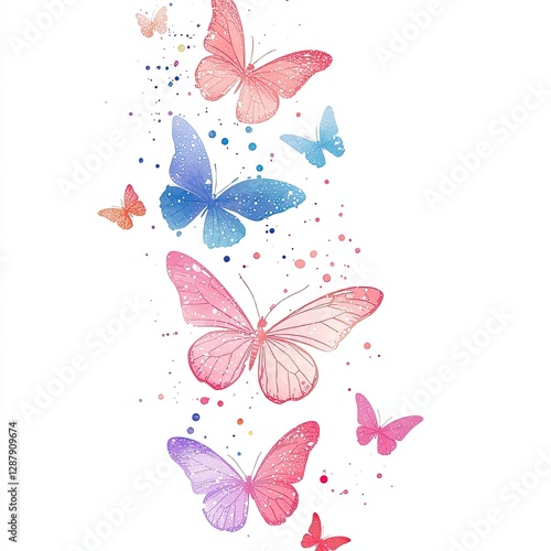 Silhouette designs of butterflies and fireflies watercolor design, isolated on white background