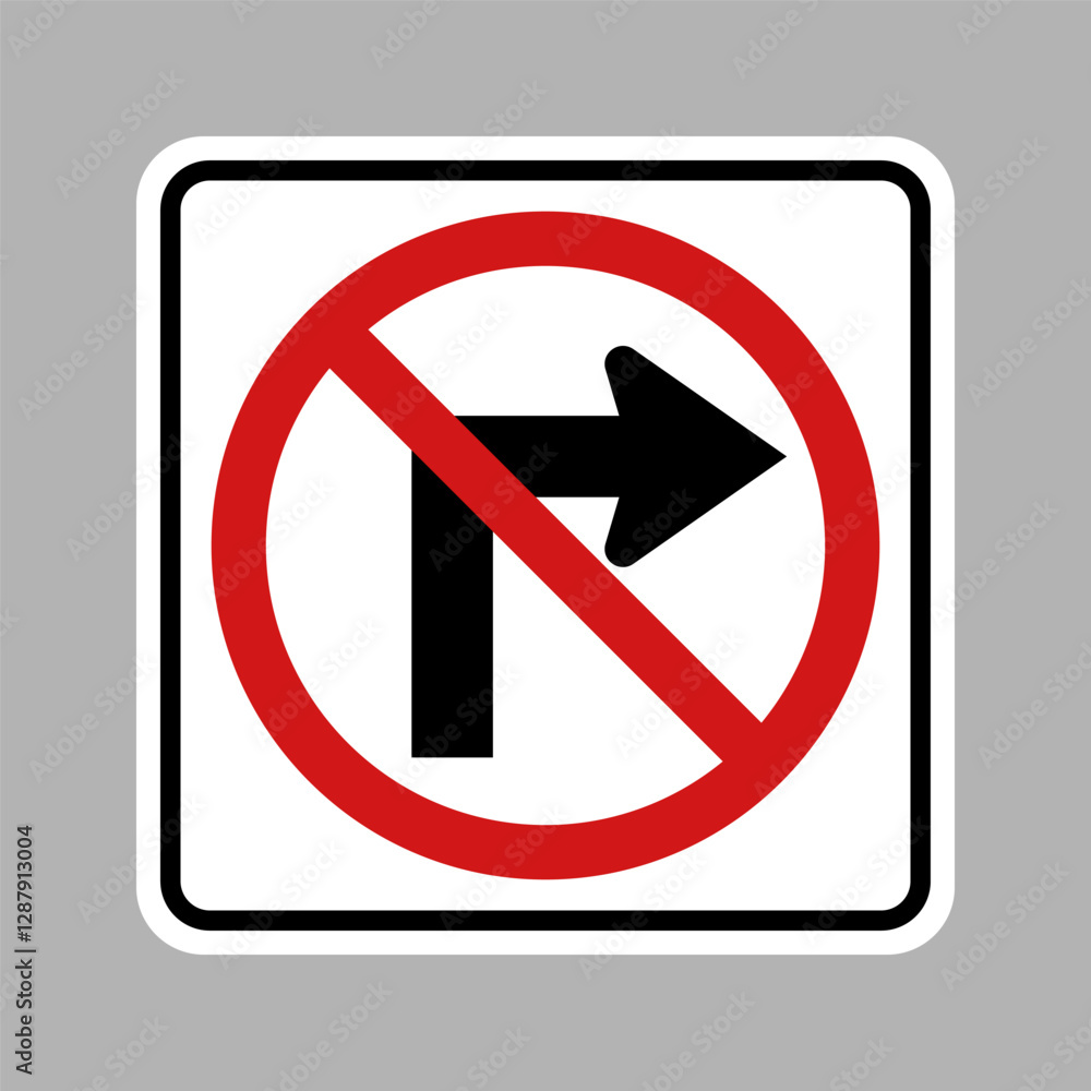 No Right Turn Regulatory Traffic Sign. Vector No Right Turn Regulatory Traffic Sign. Vector