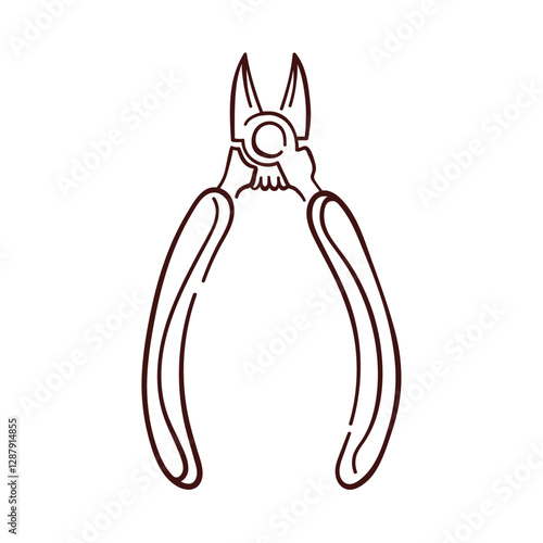 Wire Cutter for hardware store in line art style. Hand tool for construction business isolated on a white background.