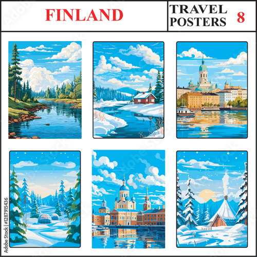 Finland Imatra Rovaniemi Helsinki Travel Poster Wall Art Print Collection Set Part 8