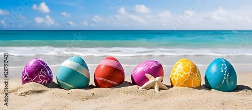 Fototapeta Naklejka Na Ścianę i Meble -  Cute easter beach card with copy space