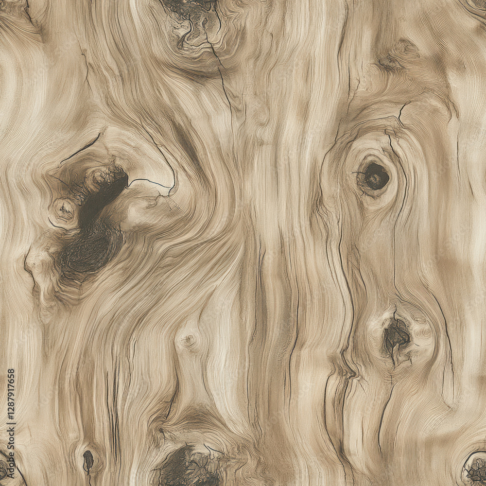 Seamless pattern of Wooden texture background showing intricate swirling patterns and knots in organic surface detailing