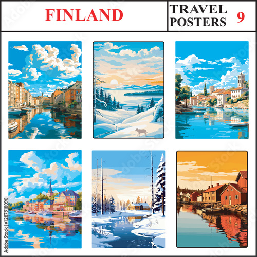 Finland Tampere Lapland Savonlinna Travel Poster Wall Art Print Collection Set Part 9