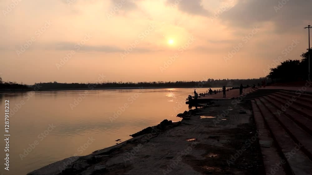 sunset view at the bank of Holy river Ganga at Rishikesh. sunset view at the bank of Holy river Ganga at Rishikesh.