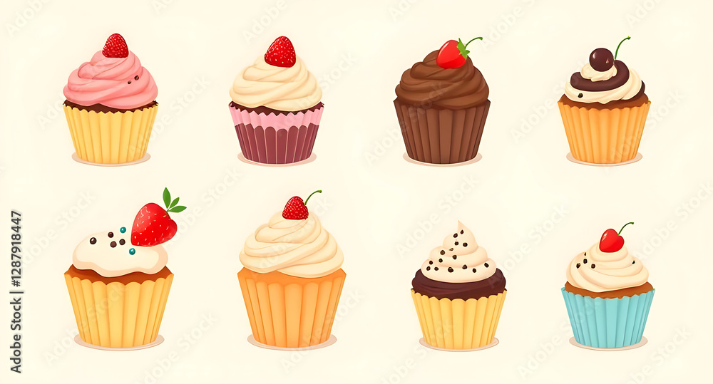 set of cupcakes set of different illustration vector set of cupcakes set of different illustration vector