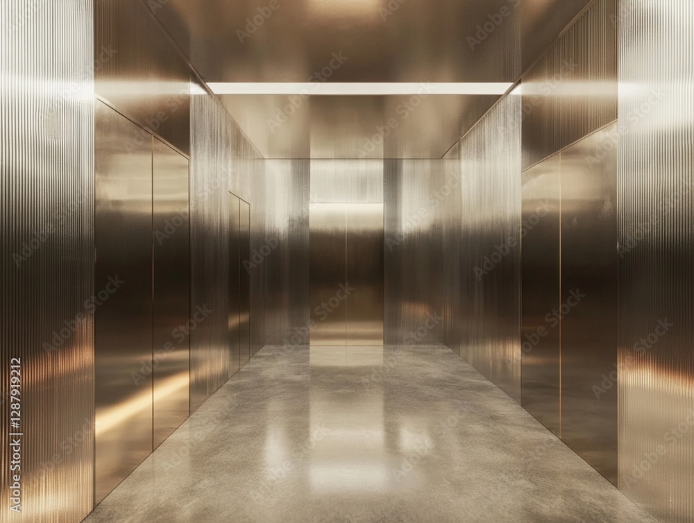 A long, empty corridor with modern design and light illuminates the building's interior