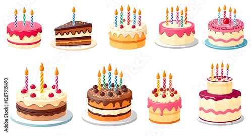 set of different illustration vector birthday cake set