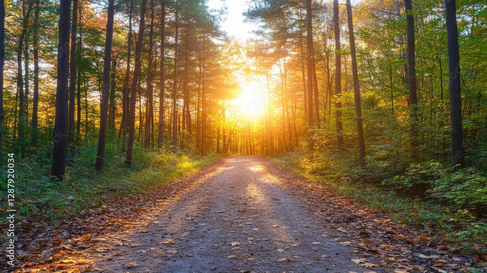 Obraz premium Sunlight path through autumn forest