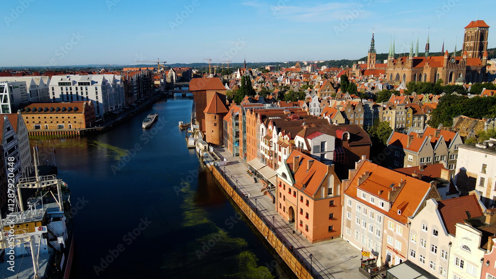 Obraz premium city ​​European ancient architecture port city aerial photography Gdansk Poland
