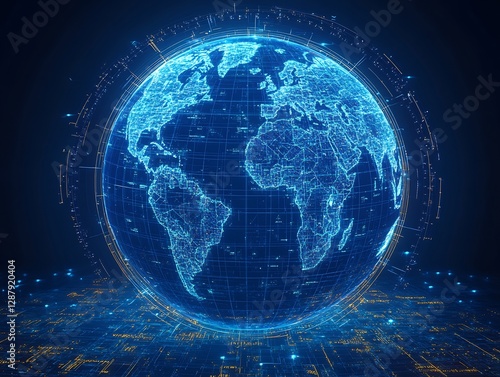 Glowing Digital Earth Hovers Gently Above Circuitry. AI Generated