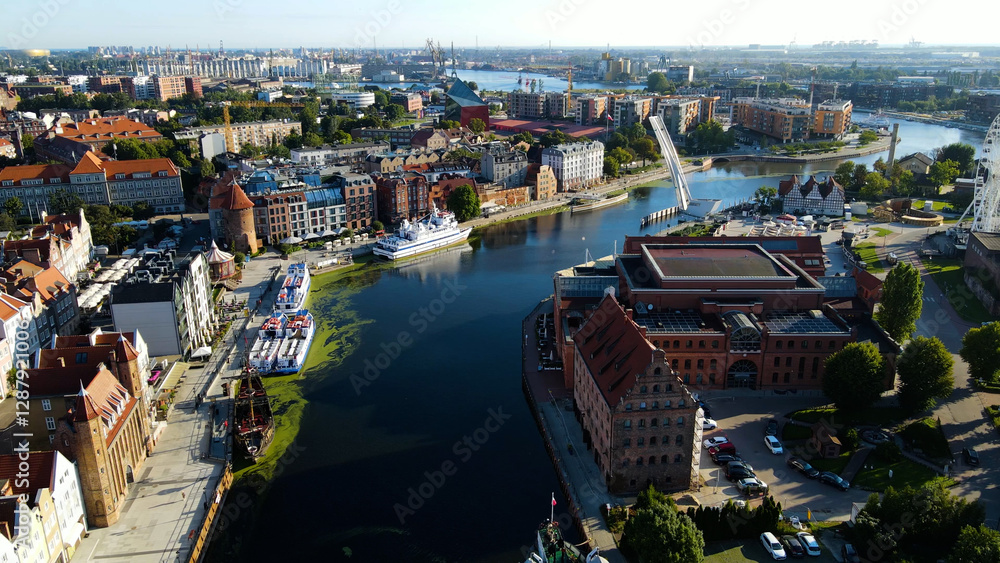 Obraz premium city ​​European ancient architecture port city aerial photography Gdansk Poland