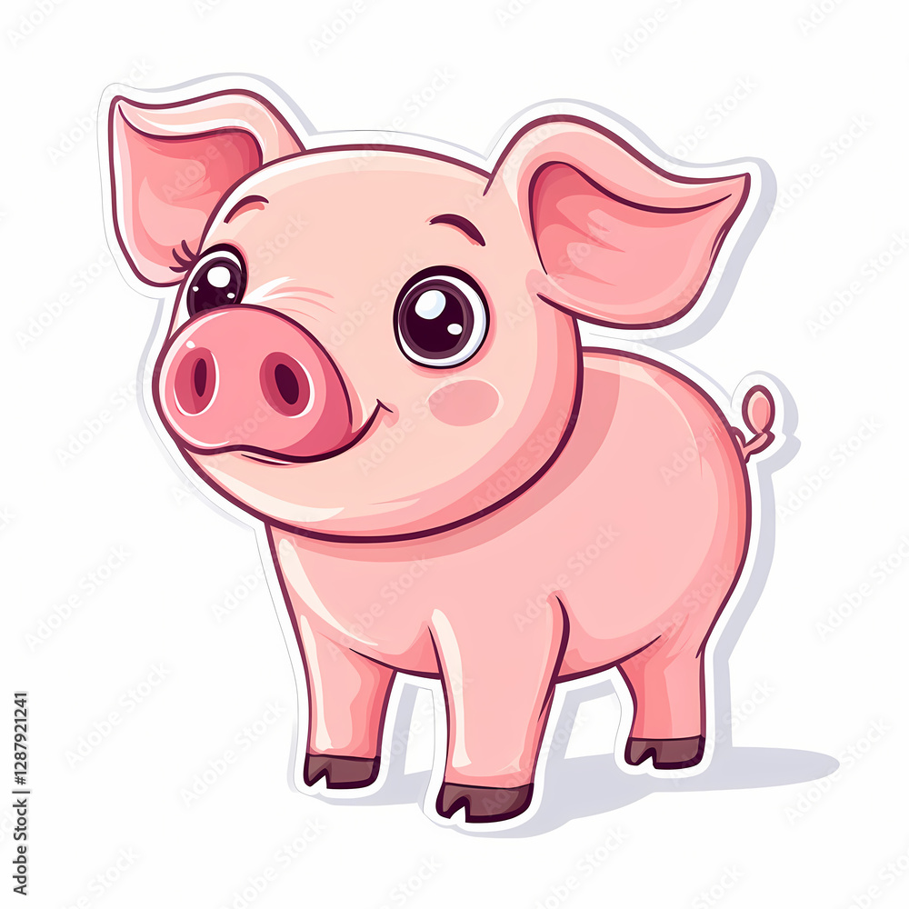 Cute cartoon pig with big eyes and a friendly smile in playful design. Generative AI Cute cartoon pig with big eyes and a friendly smile in playful design. Generative AI