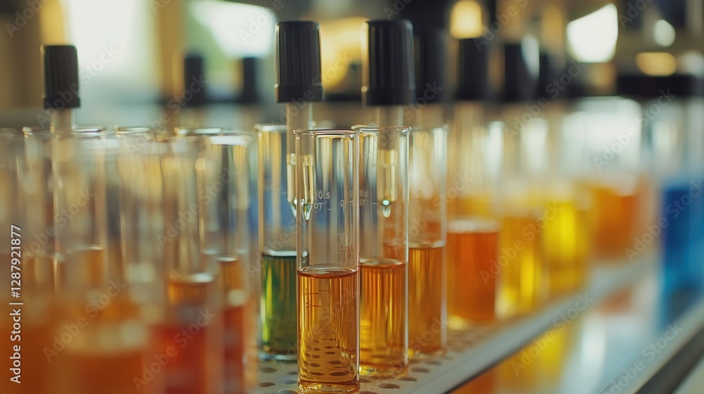 Colorful Test Tubes In Lab SettingWith Various Liquids Colorful Test Tubes In Lab SettingWith Various Liquids