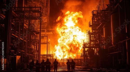 Intense Industrial Fire Erupts in Petrochemical Facility at Night