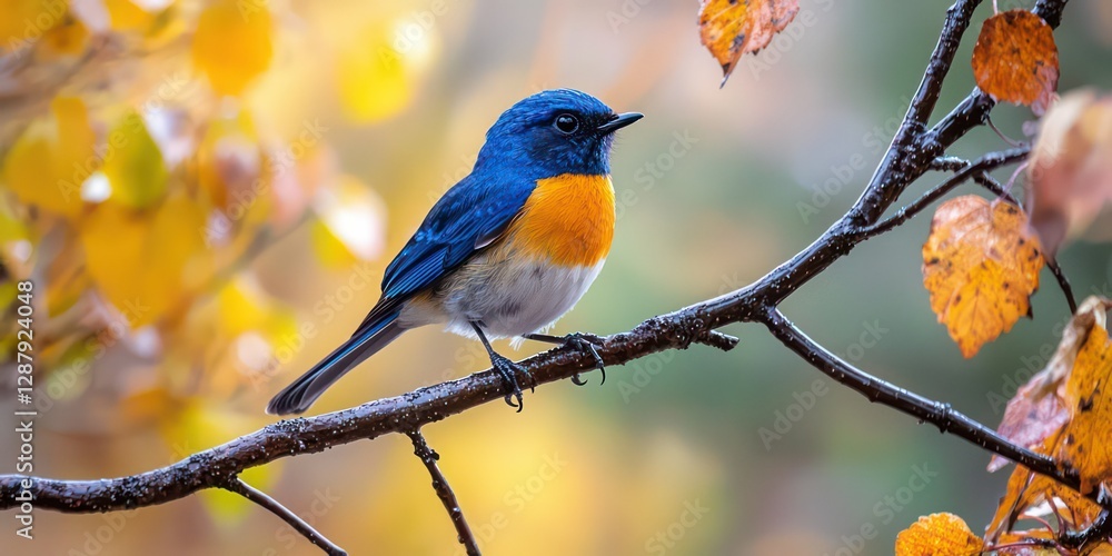 Songbird perched on a branch in lifelike colors. Songbird perched on a branch in lifelike colors.