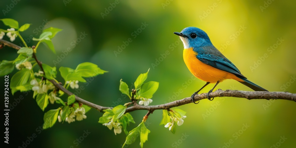 Songbird perched on a branch in lifelike colors. Songbird perched on a branch in lifelike colors.