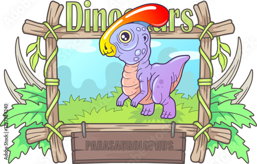 little cute prehistoric dinosaur parasaurolophus