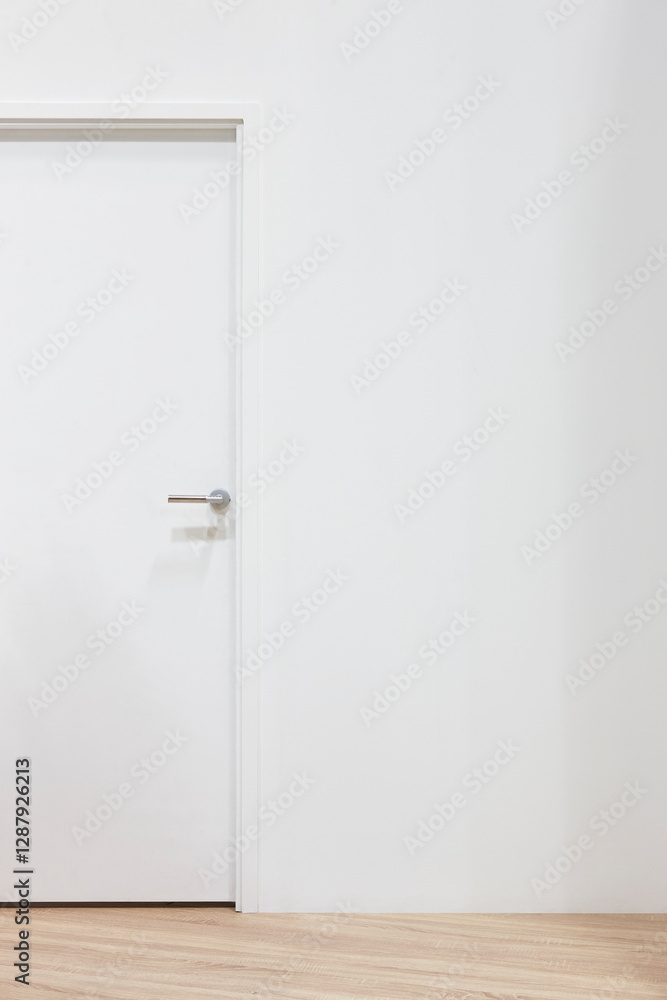 White door and wall. Empty interior. Minimalist apartment. Nobody