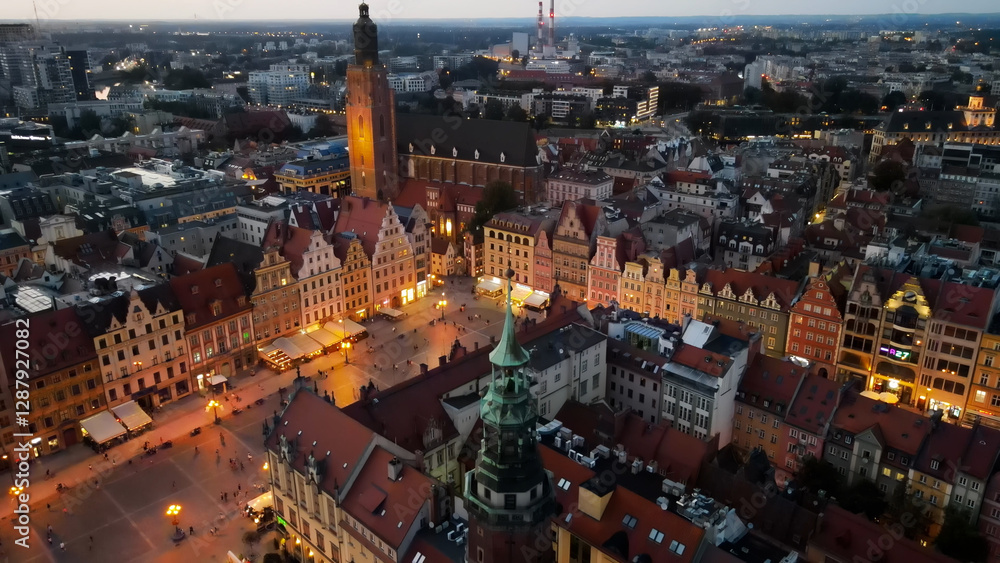evening view of the Old Town illumination of Wroclaw Poland evening view of the Old Town illumination of Wroclaw Poland