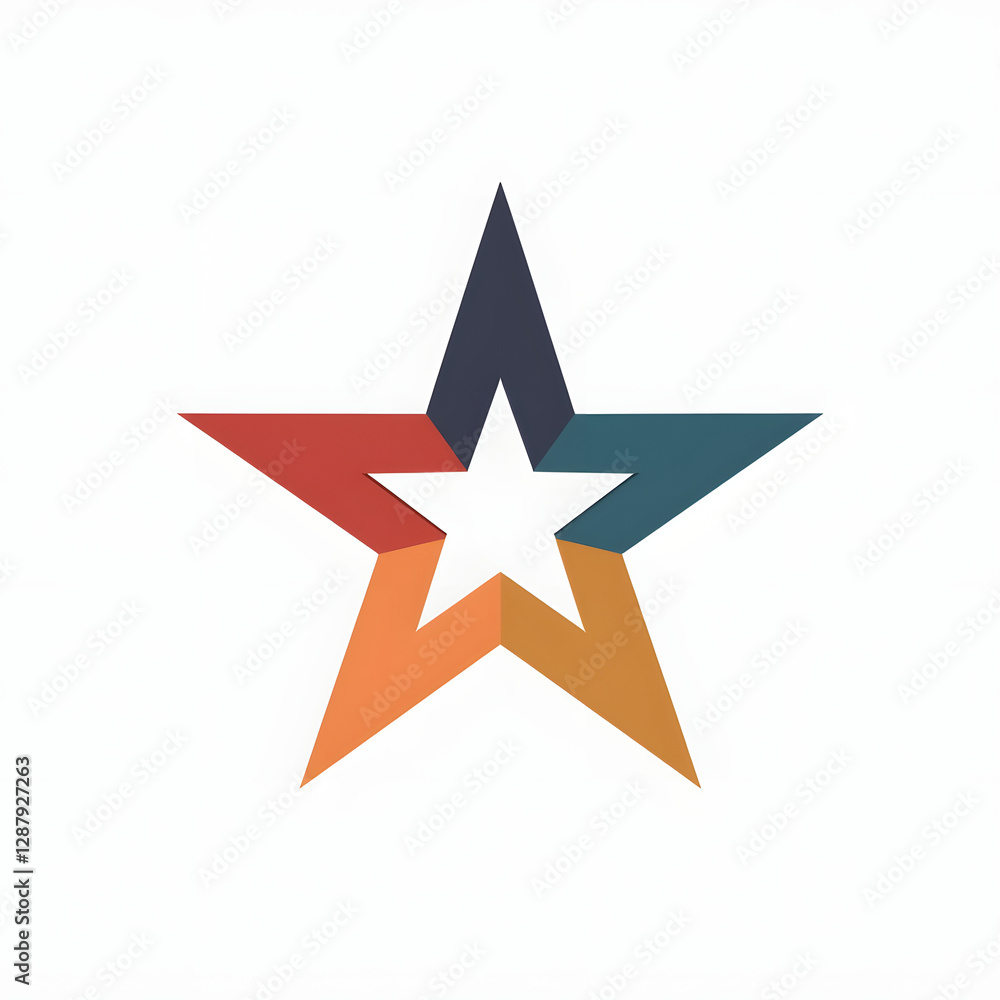 Flat geometric star logo with a modern minimalist design in blue, orange, and red tones on a white background Flat geometric star logo with a modern minimalist design in blue, orange, and red tones on a white background