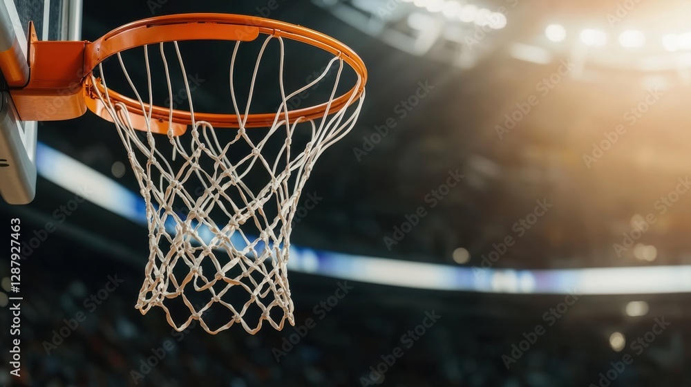 Close-Up View of a Basketball Hoop with Blurred Audience Background Close-Up View of a Basketball Hoop with Blurred Audience Background