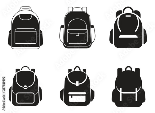 Backpack icon set. School bag icon set. Vector graphic illustration. Suitable for website design, logo, app, template, and ui.