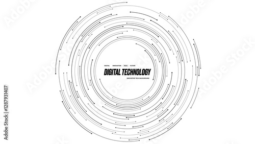  AI concept. Concentric elegant circle tech background with circuit wires on a white background. Technology bg with design elements. Web banner. Abstract futuristic vector illustration. 