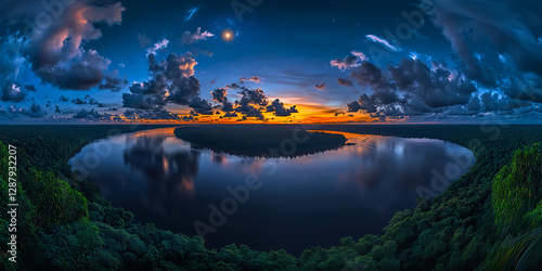 Serene Sunset over Amazon Rainforest River