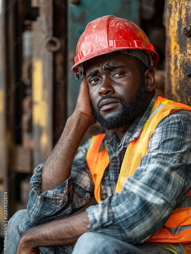 Worker resting in a construction site during break Worker resting in a construction site during break