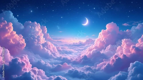 flying through the clouds in the sky, night full of clouds, stars and moon and mesmerizing glowing moon over a beautiful cloudscape in the night video