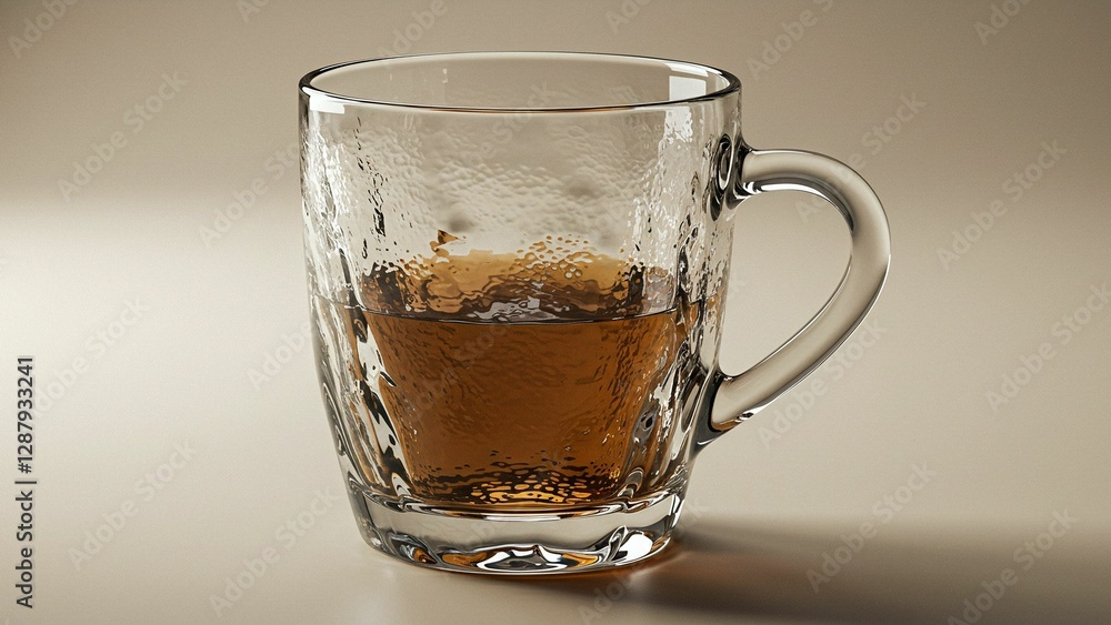 Transparent glass mug with amber liquid Transparent glass mug with amber liquid